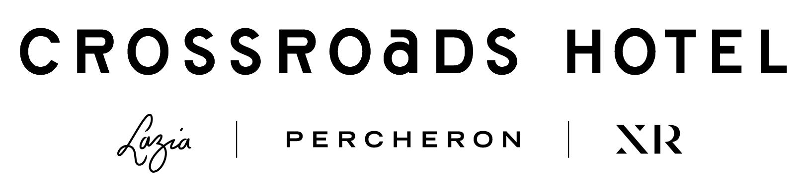 Crossroads Hotel logo with additional text — Lazia, Percheron, and XR — beneath the main hotel name.